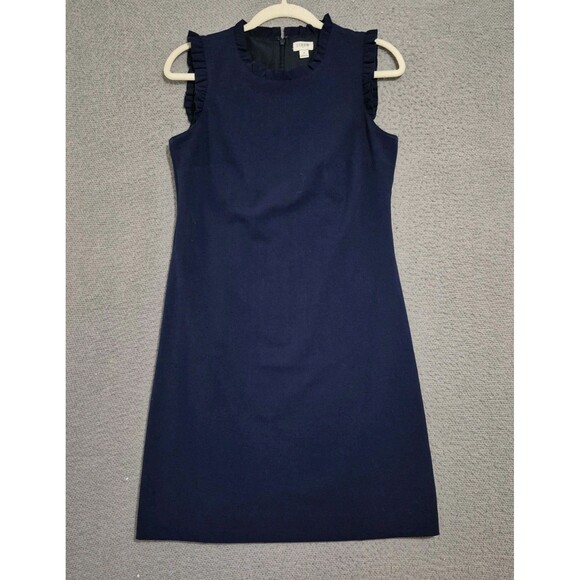 J.CREW Dresses & Skirts - J. Crew Women's Blue Ruffle Neck Sheath Midi Dress 4